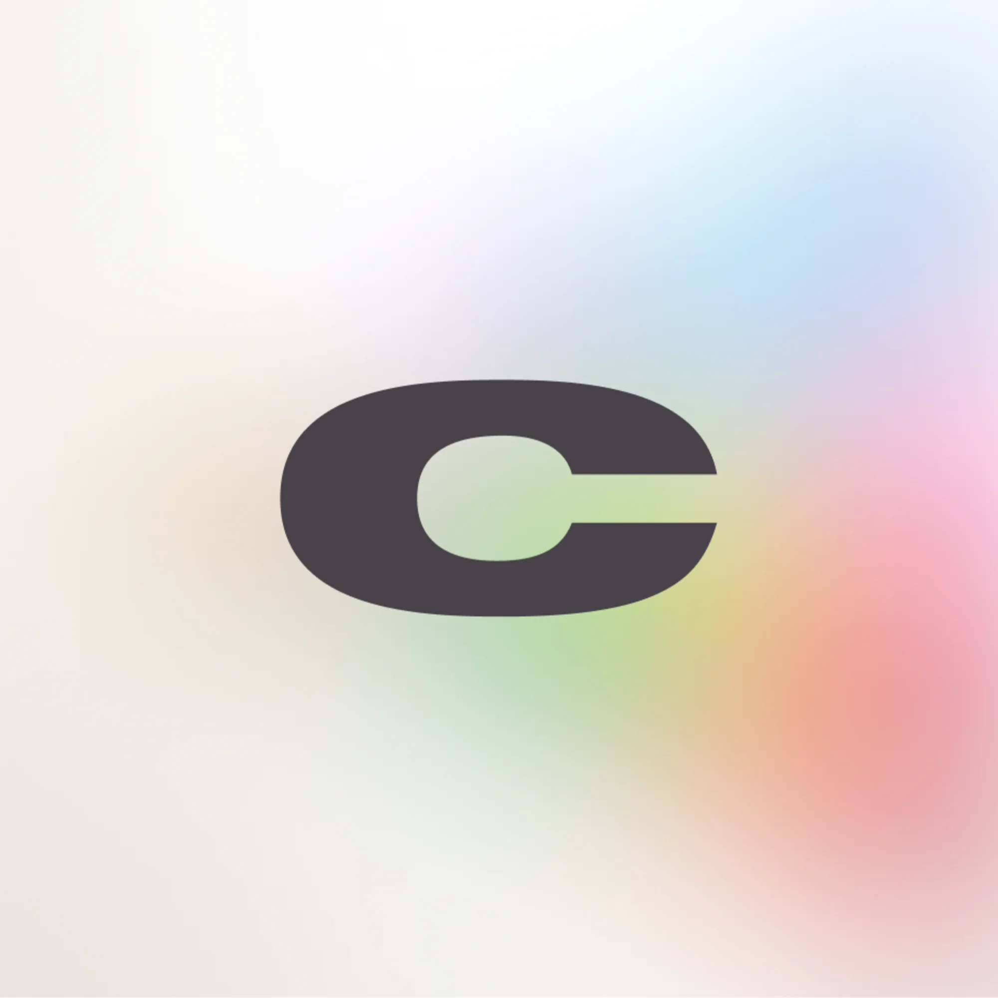 Black C symbol over a soft multicolor gradient
