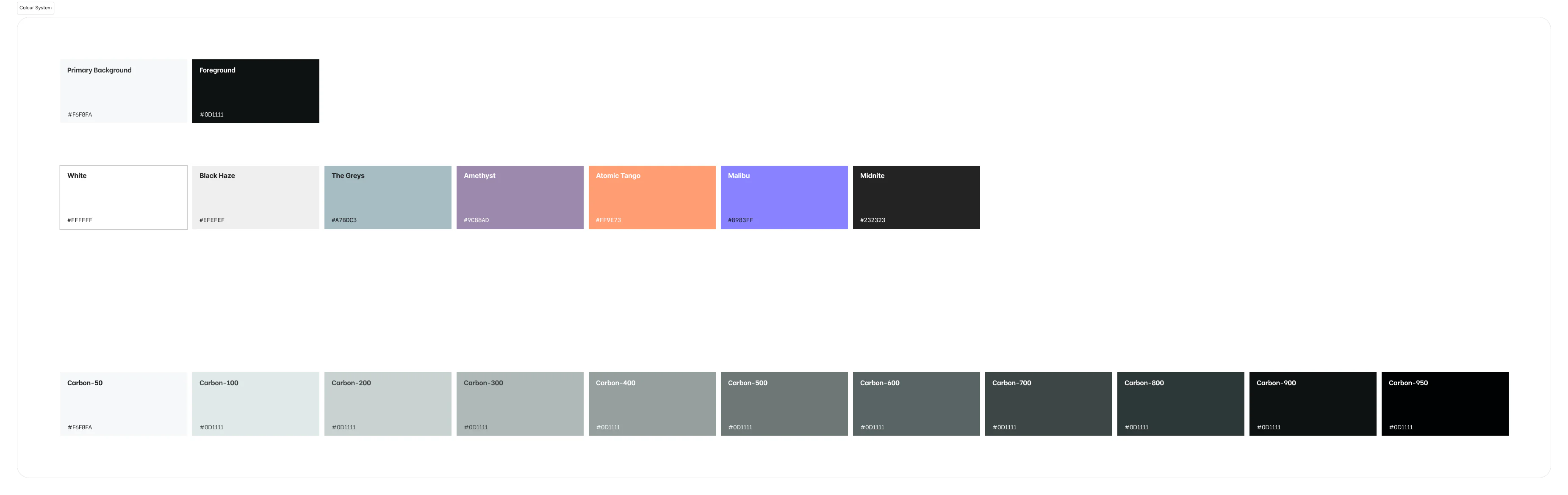 Design system color palette with neutral and accent swatches