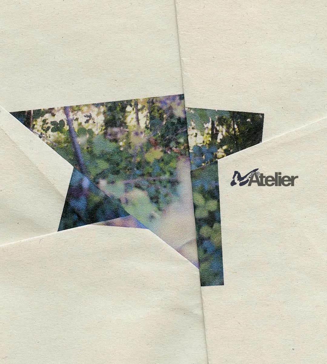 Angular Atelier mark filled with a floral photo collage