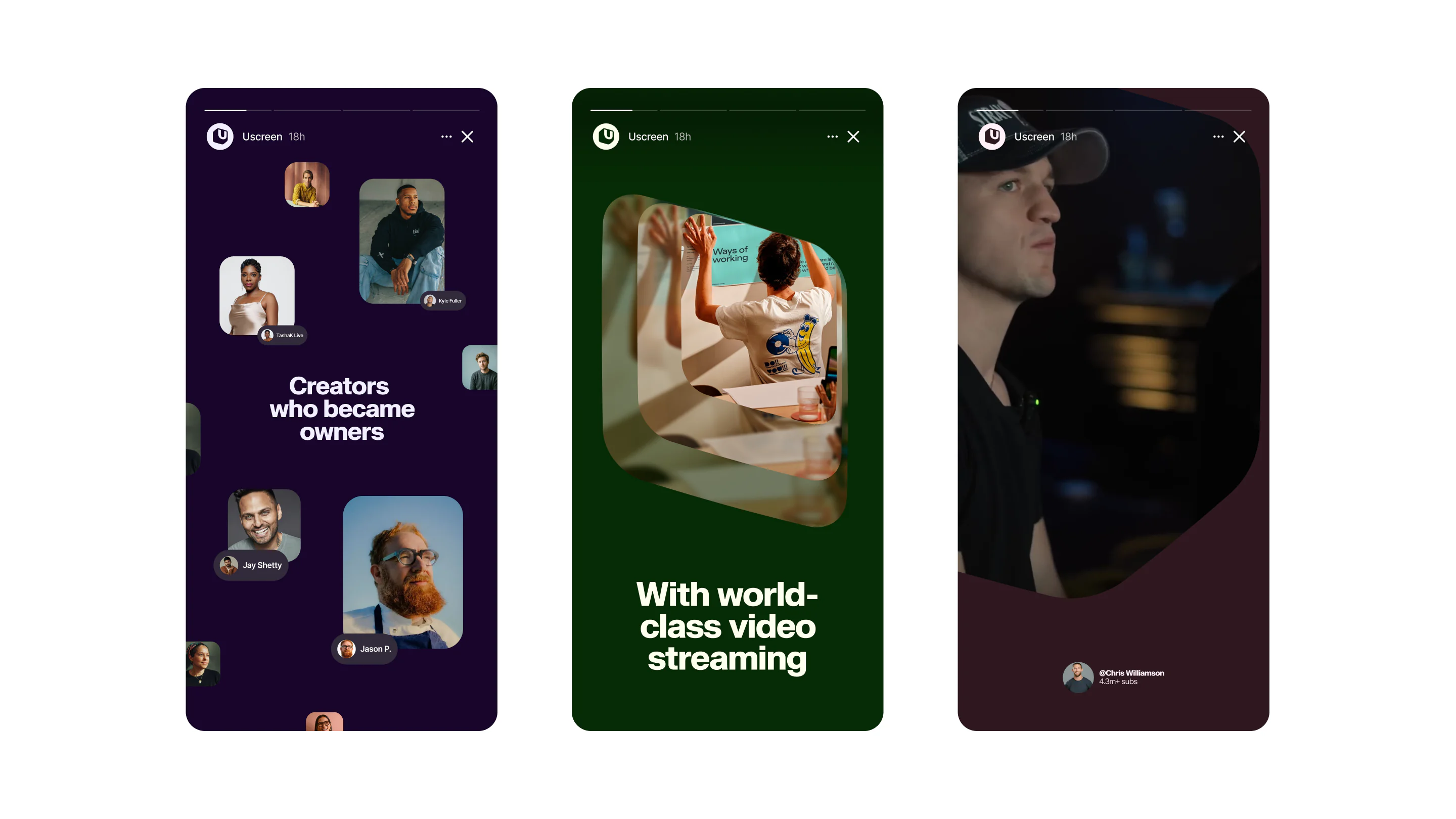 Three Uscreen social story designs